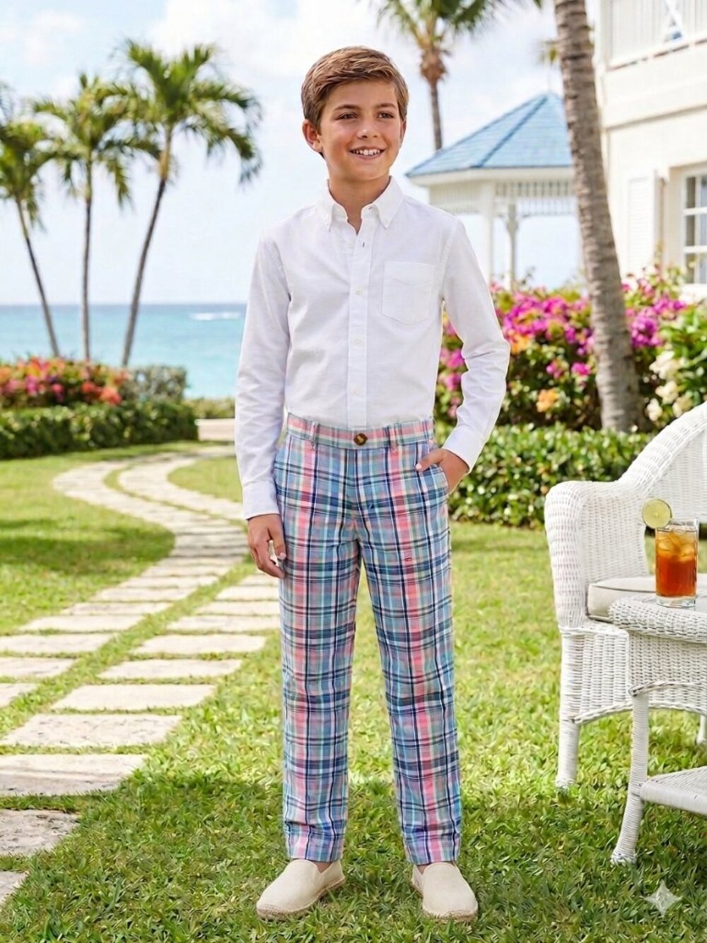 Vineyard Vines Madras Plaid Preppy Cotton Classic Club Pants Boys Youth 12